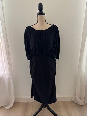 Evan Picone Black Blouson Midi Dress